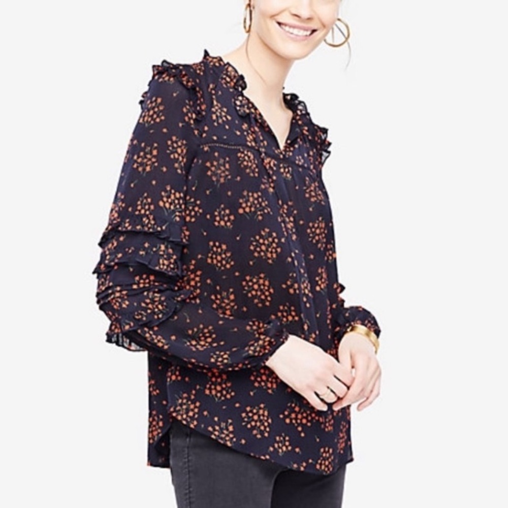 Ann Taylor Petite Navy Floral Top